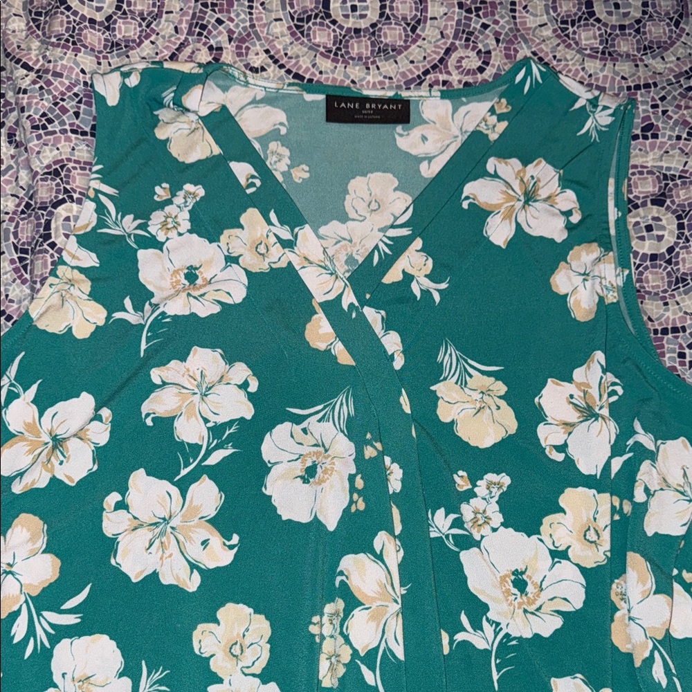 Lane Bryant Teal Floral Blouse